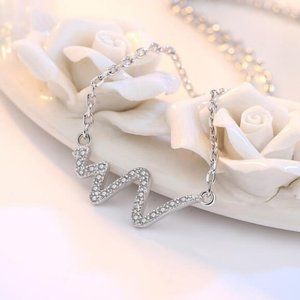 NEW 925 Sterling Silver Diamond Heartbeat Necklace